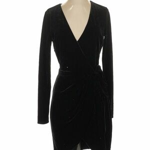 Black Velvet Wrap NBD Dress - Women's Elegant Long Sleeve